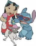 Disney Lilo Stitch With Lilo Picnic Eating Hula Dancing Flower Lei Friends - Filled Embroidery Design - 3675
