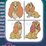 Lady And The Tramp - Lady The Cocker Spaniel - Elegant And Sweet Poses - Disney Classic Dog - Filled Embroidery Design - Instant Download