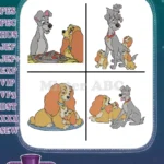 Lady And The Tramp - Lady Tramp And Scamp Puppy - Family Poses And Love - Disney Dogs - Filled Embroidery Design - Instant Download