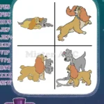 Lady And The Tramp - Lady And Tramp With Puppy Scamp - Loving Dog Family - Disney Characters - Filled Embroidery Design - Instant Download