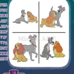 Lady And The Tramp - Lady And Tramp Affectionate Poses - Romantic Dog Couple - Disney Classic - Filled Embroidery Design - Instant Download