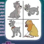 Lady And The Tramp - Tramp And Lady Together - Classic Disney Dog Couple - Character Poses Collection - Filled Embroidery Design - Instant Download