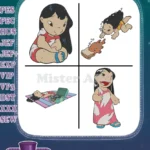 Disney Lilo Stitch Lilo In Swimsuit Lying On Beach Towel Record Player Set - Filled Embroidery Design - Instant Download