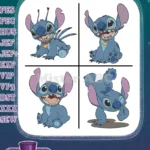 Disney Lilo Stitch Experiment 626 Alien Dog Form Sitting Standing Poses - Filled Embroidery Design - Instant Download