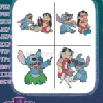 Disney Lilo Stitch With Lilo Picnic Eating Hula Dancing Flower Lei Friends - Filled Embroidery Design - Instant Download