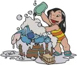 Disney Lilo Stitch Nani Surfing Cobra Bubbles Family Bath Time Daily Life Set - Filled Embroidery Design - 3682