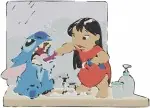 Disney Lilo Stitch Nani Surfing Cobra Bubbles Family Bath Time Daily Life Set - Filled Embroidery Design - 3683