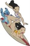 Disney Lilo Stitch Nani Surfing Lilo With Scrump Bag Friends Together - Filled Embroidery Design - 3690