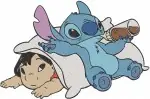 Disney Lilo Stitch Lilo Playing Ukulele Hugging Stitch Best Friends Forever - Filled Embroidery Design - 3693