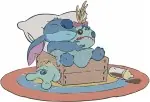 Disney Lilo Stitch Playing In Sand On Raft Surfing Slime Monster Experiment - Filled Embroidery Design - 3729