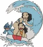 Disney Lilo Stitch Playing In Sand On Raft Surfing Slime Monster Experiment - Filled Embroidery Design - 3731