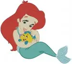 Disney Princess Ariel Mermaid Aurora Sleeping Beauty Pink Dress Classic Heroines - Filled Embroidery Design - 3766