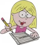 Lizzie Mcguire Animated Lizzie Writing Standing In Blue Jacket And Posing - Filled Embroidery Design - 3806