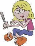 Lizzie Mcguire Animated Lizzie Lying Down Standing And Playing Flute Character - Filled Embroidery Design - 3818