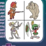 Looney Tunes Elmer Fudd Hector Bulldog Lola Bunny Baseball Marvin The Mian - Filled Embroidery Design - Instant Download