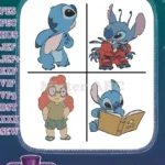 Disney Lilo Stitch Cute Poses Nani Reading Stitch With Book Red Crab Alien Designs - Filled Embroidery Design - Instant Download