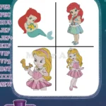Disney Princess Ariel Mermaid Aurora Sleeping Beauty Pink Dress Classic Heroines - Filled Embroidery Design - Instant Download