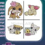 Littlest Pet Shop Pets Bunny Turtle Kittens Pug And Cat In Fishbowl Group - Filled Embroidery Design - Instant Download