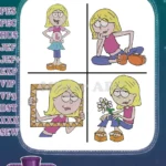 Lizzie Mcguire Animated Lizzie Various Poses In Frame And With Flowers - Filled Embroidery Design - Instant Download