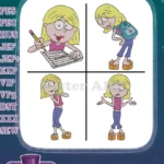 Lizzie Mcguire Animated Lizzie Writing Standing In Blue Jacket And Posing - Filled Embroidery Design - Instant Download