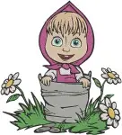 Masha And The Bear Bear On Bicycle Masha With Flowers Bear Waving At Masha - Filled Embroidery Design - 3860