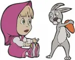 Masha And The Bear Masha Sitting Standing Posing And With Rabbit Character - Filled Embroidery Design - 3870