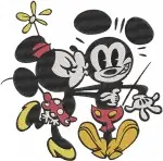 Mickey And Minnie Mouse - Classic Black And White And Color Dancing Couple - Timeless Romance - Filled Embroidery Design - 3905
