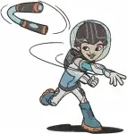 Miles From Tomorrowland - Miles Callisto And Loretta Callisto Siblings - Merc The Robo Ostrich - Space - Filled Embroidery Design - 3931