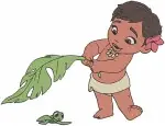 Moana Disney Movie - Baby Moana With Leaf And Flower - Toddler Moana On Sand - Young Princess - Filled Embroidery Design - 3972