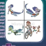 Luca Movie Luca Alberto Sea Monsters And Human Form With Giulia On Bicycle - Filled Embroidery Design - Instant Download