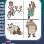 Luca Movie Giulia Marcovado Bicycle Massimo Marcovado And Machiavelli Cat - Filled Embroidery Design - Instant Download