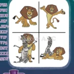 Madagascar Characters Alex Lion My Zebra Melman Giraffe And Gloria Hippo - Filled Embroidery Design - Instant Download