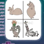Madagascar Gloria The Hippo And My The Zebra Various Character Poses - Filled Embroidery Design - Instant Download