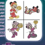 Mickey And The Roadster Racers - Mickey And Minnie Mouse With Race Cars And Trophies - Victory - Filled Embroidery Design - Instant Download