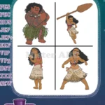 Moana Disney Movie - Moana The Wayfinder - Various Poses With Oar And Dancing - Polynesian Princess - Filled Embroidery Design - Instant Download