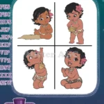 Moana - Baby Moana Toddler Poses - Cute Polynesian Princess With Flower - Disney Adventure - Filled Embroidery Design - Instant Download