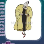 Cruella de Vil iconic yellow fur coat fashion embroidery designs - Instant Download