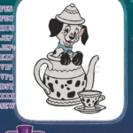 Cute Dalmatian puppy in teapot with teacup embroidery designs - Instant Download