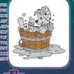 Playful spotted Dalmatian puppy taking a bubbly bath embroidery designs - Instant Download