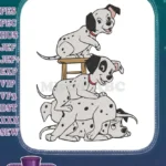 Cute playful stacked Dalmatian puppies cartoon embroidery designs - Instant Download