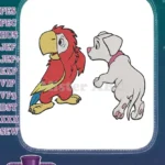 Cute cartoon parrot and dog friendship embroidery designs - Instant Download