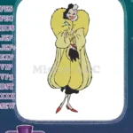 Cruella De Vil iconic yellow fur coat villain embroidery designs - Instant Download
