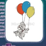 Cute puppy flying with three colorful balloons embroidery designs - Instant Download
