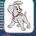 Cute white cartoon puppy with pink collar embroidery designs - Instant Download