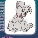 Adorable white puppy dog licking paw playful embroidery designs - Instant Download