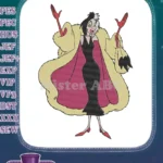 Cruella De Vil glamorous villain fur coat embroidery designs - Instant Download