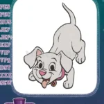 Joyful white puppy dog playful pose embroidery designs for kids - Instant Download