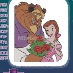 Disney Princess Belle and Beast romantic red roses embroidery designs - Instant Download