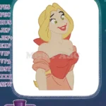 Beautiful Blonde Princess Green Eyes Off-Shoulder Pink Dress Embroidery Designs - Instant Download