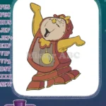 Delightful Cogsworth animated clock character embroidery designs for fans - Instant Download